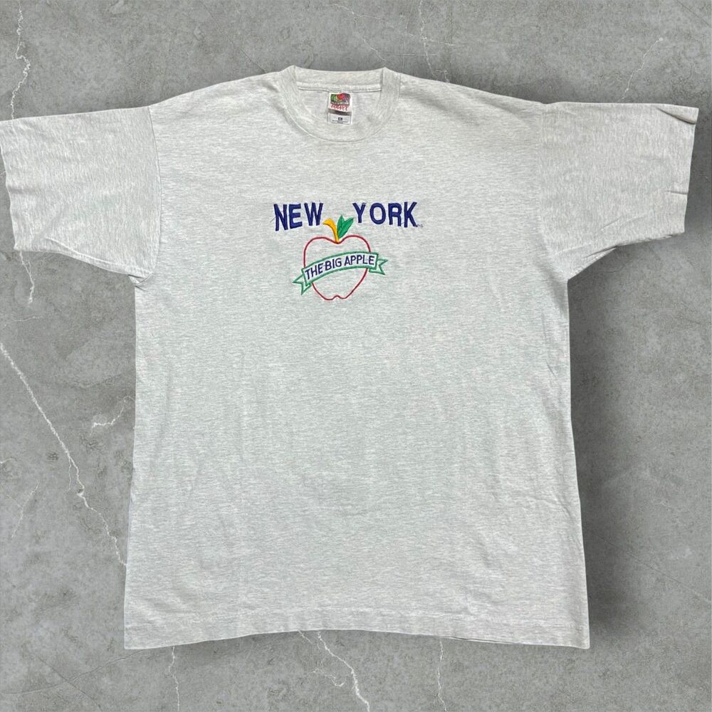 Fruit Of The Loom Vintage Single Stitch New York Embroidered Tee Gray Mens XL